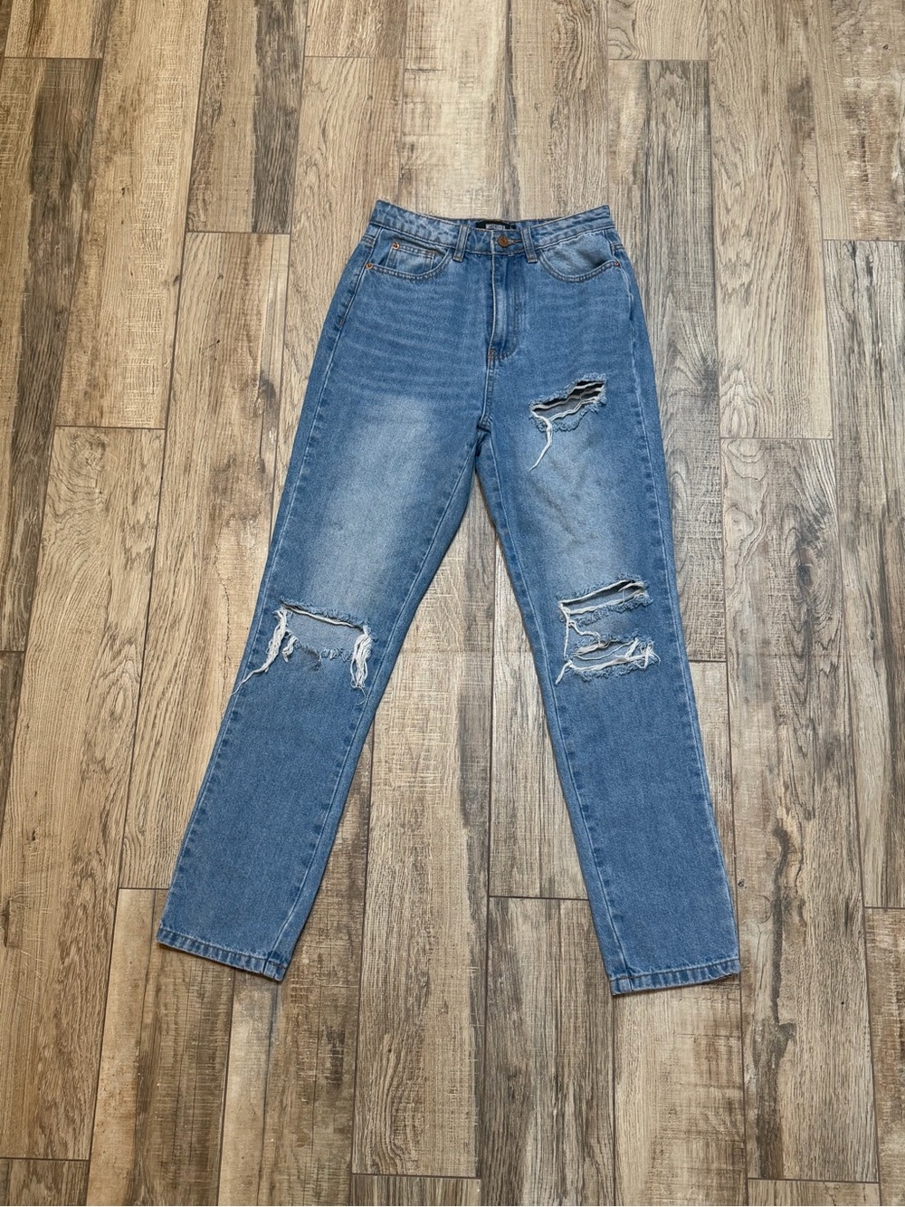 Missguided + Distressed Light Blue Boyfriend Jeans